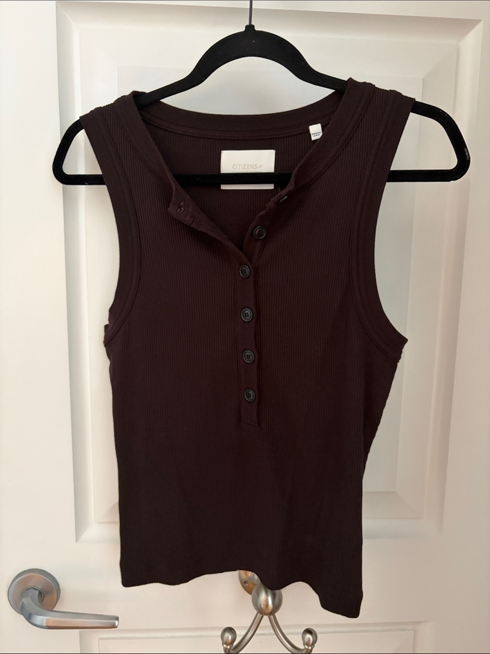 Citizens Of Humanity Dark Brown Ribbed Henley Tank